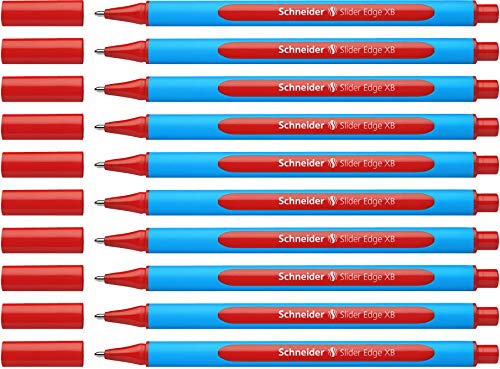 Best Value Schneider 152202 Ballpoint Pen Slider Edge with Cap XB Red Barrel Colour: Cyan-Red Pack of 10