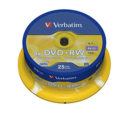 Best Value Verbatim 43489 4.7GB 4x Matt Silver DVD+RW - 25 Pack Spindle