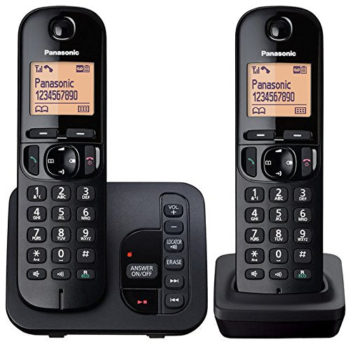 Best Value Panasonic KX-TGC222EB Digital Cordless Phone with LCD Display - Black (Pack of 2)