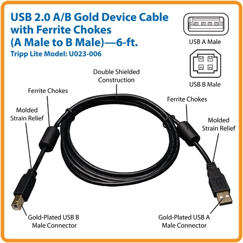 Tripp Lite USB 2.0 A to B Cable with Ferrite Chokes 6ft