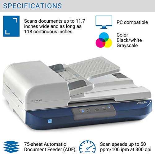 Xerox DocuMate 4830 - Document scanner - Contact Image Sensor (CIS) - Duplex - A3 - 600 dpi - up to 50 ppm (mono) / up to 30 ppm (colour) - ADF (75 sheets) - up to 3000 scans per day - USB 2.0