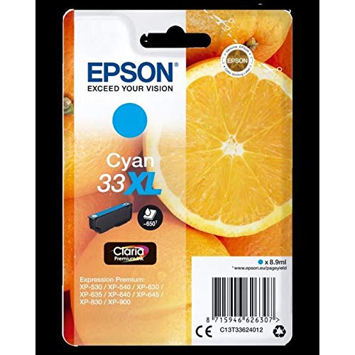 Epson 33XL - 8.9 ml - XL - cyan - original - blister - ink cartridge - for Expression Home XP-635, 830, Expression Premium XP-530, 540, 630, 635, 640, 645, 830, 900