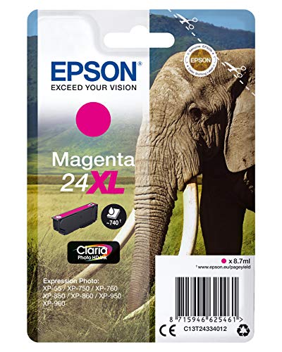 Epson 24XL - 8.7 ml - XL - magenta - original - ink cartridge - for Expression Photo XP-55, 750, 760, 850, 860, 950, 960, 970, Expression Premium XP-750, 850