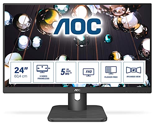 AOC 24E1Q - LED monitor - 23.8" (23.8" viewable) - 1920 x 1080 Full HD (1080p) @ 60 Hz - IPS - 250 cd/m - 1000:1 - 5 ms - HDMI, VGA, DisplayPort - speakers