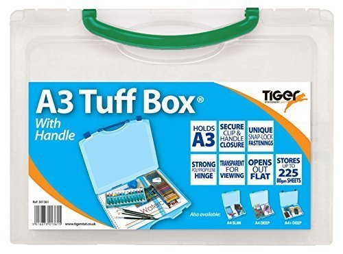 Best Value Tiger A3 Clear Tuff Box Plastic Multi Purpose Storage Carry Case (Blue Handle)