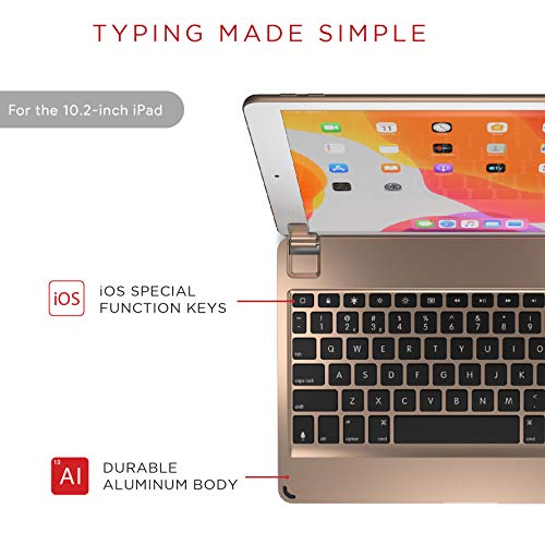 Brydge 10.2 Inches QWERTY Italian Bluetooth Wireless Keyboard for Apple iPad 7th Generation 2019 Durable Aluminium Body Backlit Keys Gold