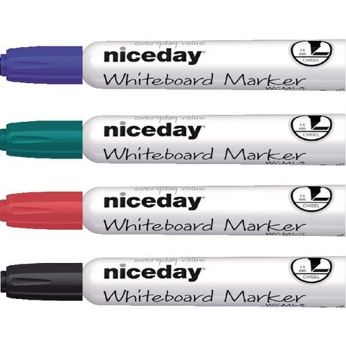 Best Value Niceday Whiteboard Marker WCM1-5 Chisel Black, Blue, Red, Green Pack of 4