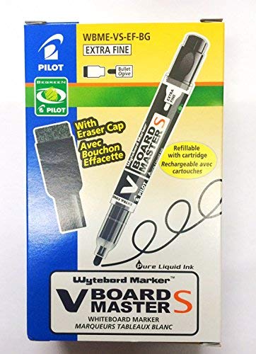 Best Value Pilot V-Board Master S 3.5 mm Tip Extra Fine Whiteboard Marker with Eraser - Black (Box of 10)