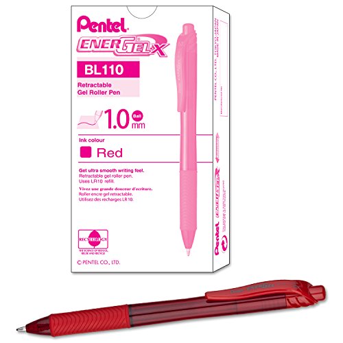 Best Value Pentel BL110-BX 1.0 mm Energel Retractable Gel Rollerball Pen - Red (Pack of 12)