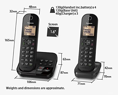 Best Value Panasonic KX-TGC224EB Digital Cordless Phone with LCD Display - Black, Pack of 4