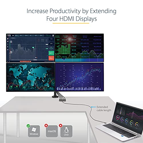 StarTech USB 3.0 to 4x HDMI Quad Monitor 1080p 60Hz Adapter Dongle