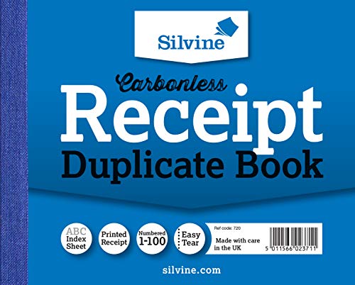 Best Value Silvine Carbonless Duplicate Receipt Book - Numbered 1-100 with index sheet (102 x 127mm) [Pack of 12]