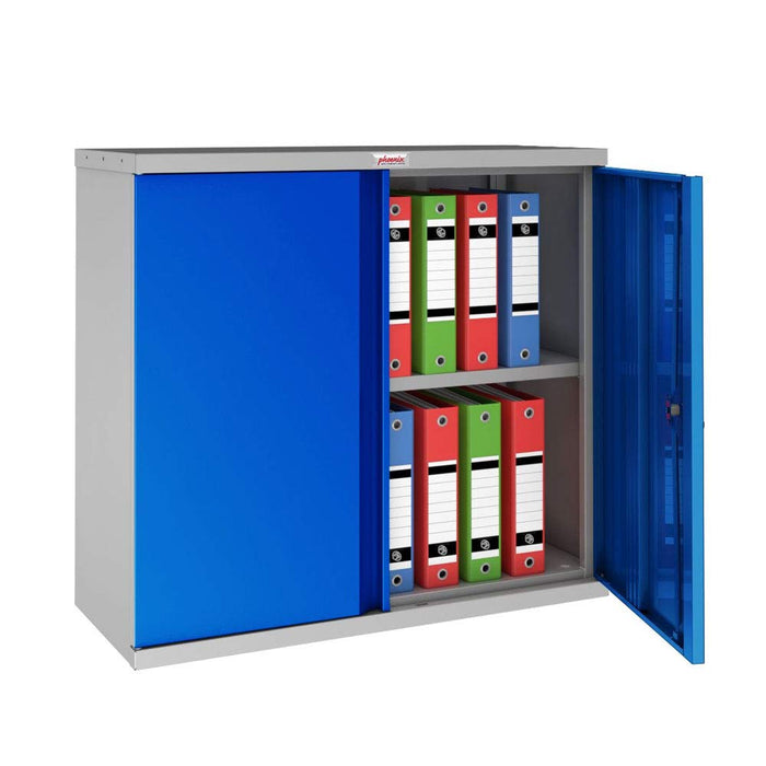 Phoenix SCL Series 2 Door 1 Shelf Steel Storage Cupboard Grey Body Blue Doors with Key Lock SCL0891GBK