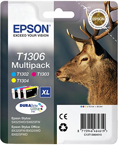 Epson T1306 Multipack - 3-pack - 30.3 ml - XL - yellow, cyan, magenta - original - ink cartridge - for Stylus Office BX630, BX635, BX935, WorkForce WF-3010, 3520, 3530, 3540, 7015, 7515, 7525