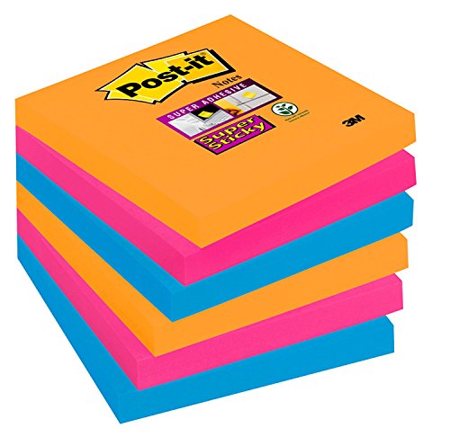 Best Value Post it Notes 76 x 76 mm Super Sticky Notes, Bangkok Colour Collection, (6 pads, 90 sheets per pad)