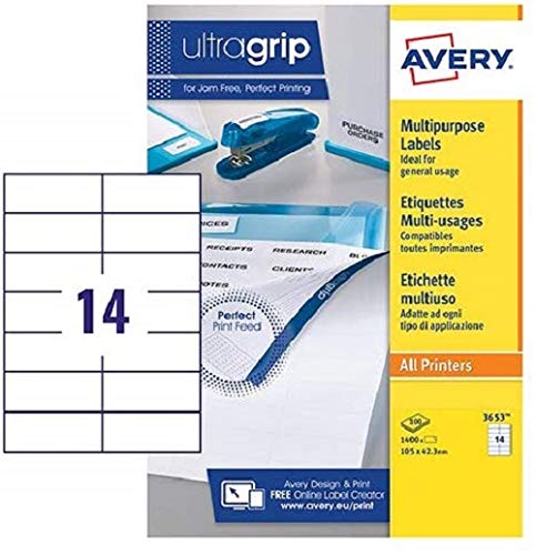 Best Value Avery 3653 self-adhesive Multipurpose/copier Labels, White,14 labels per A4 Sheet