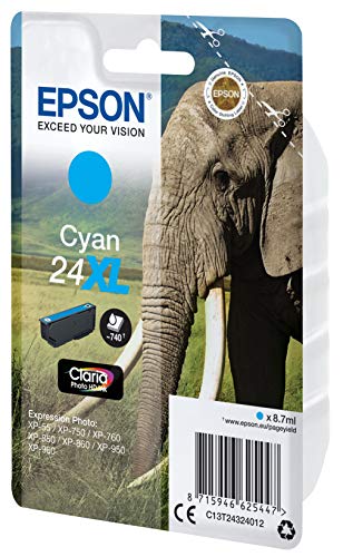 Epson 24XL - 8.7 ml - XL - cyan - original - ink cartridge - for Expression Photo XP-55, 750, 760, 850, 860, 950, 960, 970, Expression Premium XP-750, 850