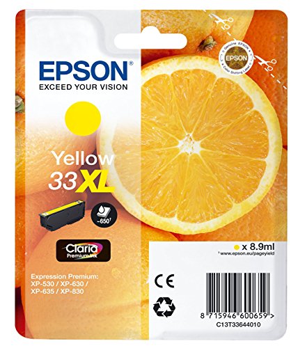 Epson 33XL - 8.9 ml - XL - yellow - original - blister - ink cartridge - for Expression Home XP-635, 830, Expression Premium XP-530, 540, 630, 635, 640, 645, 830, 900