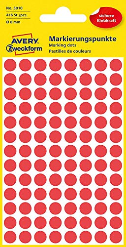 Best Value Avery 32-301 Self Adhesive Dots/Circle Labels - Red (Diameter 8 mm, 70 Labels per Sheet, 560 Labels Total)