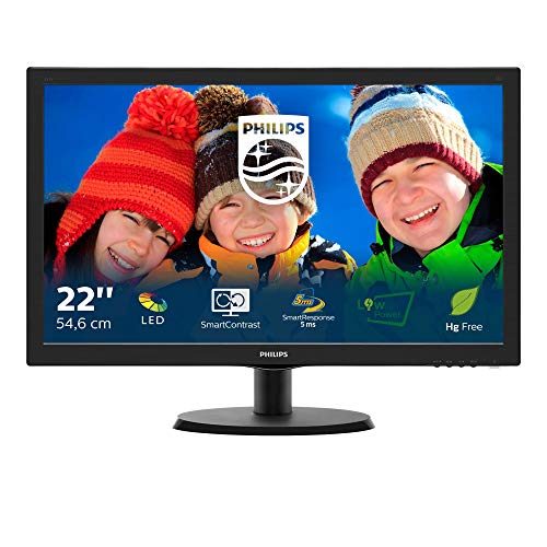 PhilIPS 223V5LSB/00 21.5", 16.9, V-Line, Black, Texture Finish, w-led, 1920x1080, TN, 170/160 Viewing Angle CR:10, 250 cd/m2, 1000:1, 5ms, 100x100 VESA, Tilt: -5/+20, VGA / DVI-D, Internal PSU, 2 years Warranty