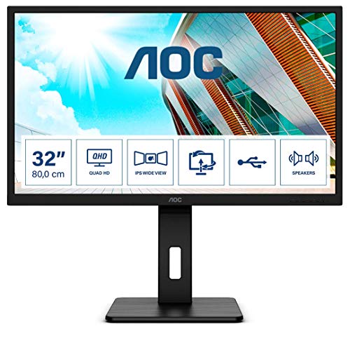 AOC Pro Line Q32P2 31.5 Inch IPS 2560 x 1440 Ultra HD 1080p MM HA HDMI DP USB LED Monitor Black