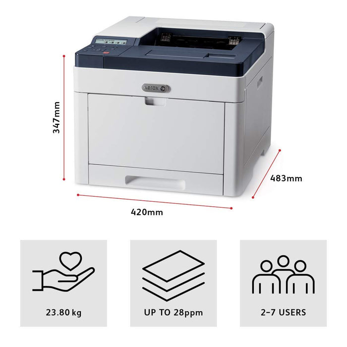 Xerox Phaser 6510N - Printer - colour - laser - A4/Legal - 1200 x 2400 dpi - up to 28 ppm (mono) / up to 28 ppm (colour) - capacity: 300 sheets - Gigabit LAN, USB 3.0