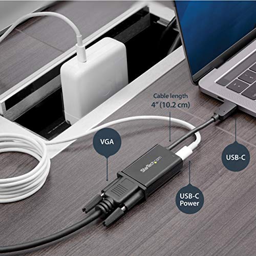 StarTech.com USB-C to VGA Adapter - with Power Delivery (USB PD) - USB C Adapter - USB Type C to VGA Projector Adapter (CDP2VGAUCP)