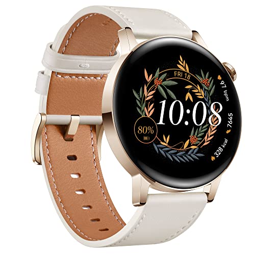 Huawei Watch GT3 42mm AMOLED Gold GPS Bluetooth 5.2 Harmony OS 5 ATM White Leather