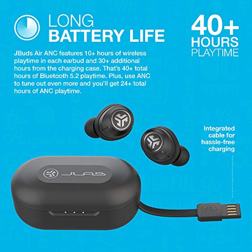 JLab Audio JBuds Air ANC Noise Cancelling True Wireless Bluetooth In Ear Headphones with Mic Remote Black Up to 40 Hours Battery Life Rechargeable Bat