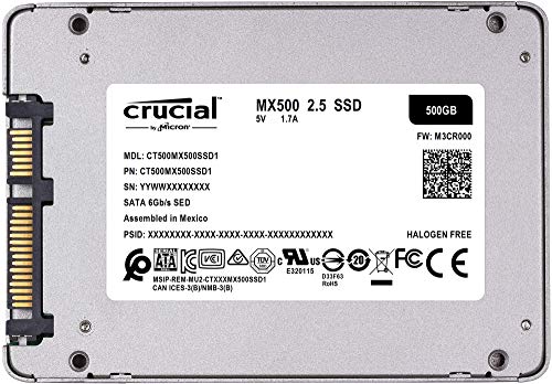 Crucial MX500 - Solid state drive - encrypted - 500 GB - internal - 2.5" - SATA 6Gb/s - 256-bit AES - TCG Opal Encryption 2.0