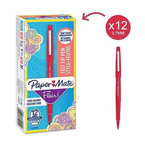 Best Value Paper Mate Flair Felt Tip Pens, Medium Point (0.7mm), Red, Box of 12