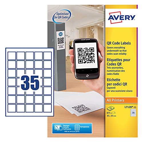 Best Value Avery Self-Adhesive Square Product/QR Code Labels, 35 Labels Per A4 Sheet ,White