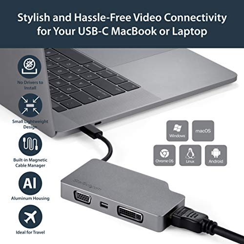 StarTech.com USB-C Multiport Video Adapter - Aluminum - USB Type C to VGA / 4K HDMI/Mini DisplayPort/DVI - USB C Adapter - Space Gray (CDPVDHDMDPSG)