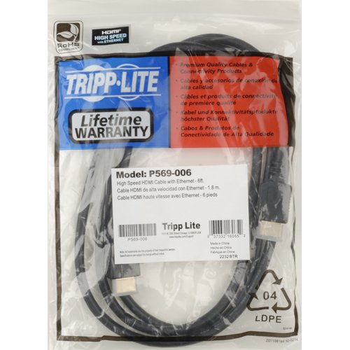 Tripp Lite High Speed HDMI Cable with Ethernet UHD 4K Digital Video with Audio 6ft