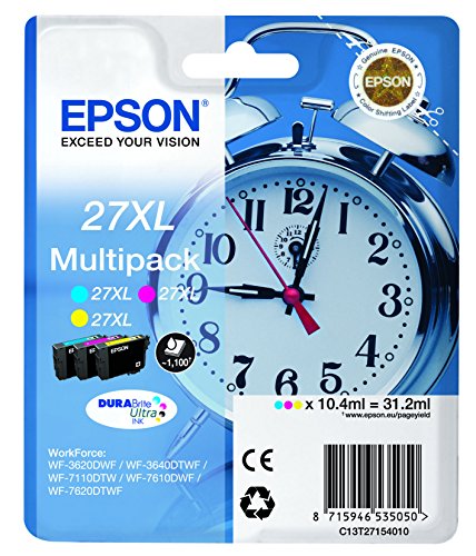 Best Value Epson 235M164 Alarm Clock No.27 X-Large Series High Capacity Ink Cartridge, Multi-Coloured, Pack of 3, Amazon Dash Replenishment Ready