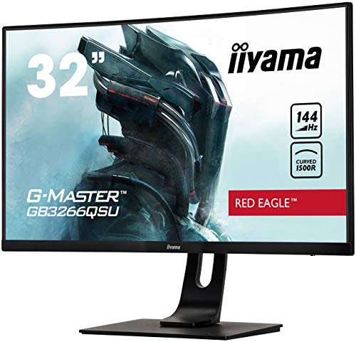 iiyama G-MASTER Red Eagle GB3266QSU-B1 - LED monitor - curved - 32" (31.5" viewable) - 2560 x 1440 WQHD @ 144 Hz - VA - 400 cd/m - 3000:1 - 1 ms - 2xHDMI, 2xDisplayPort - speakers - matte black