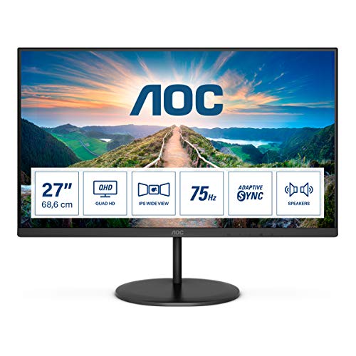 AOC Q27V4EA - LED monitor - 27" - 2560 x 1440 QHD @ 75 Hz - IPS - 250 cd/m - 1000:1 - 4 ms - HDMI, DisplayPort - speakers - black