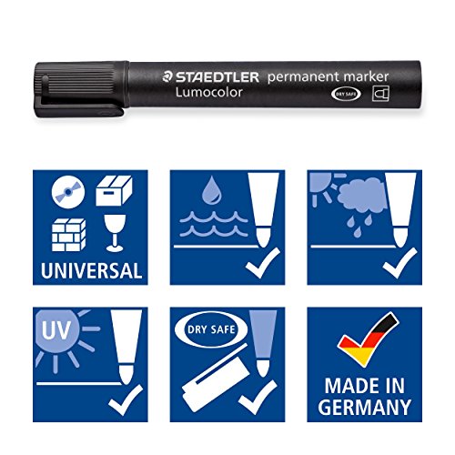 STAEDTLER Lumocolor Bullet Tip Permanent Marker, Black, Pack of 10