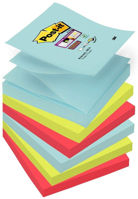 Best Value Post-it R3306MIA 76 x 76 mm Super Sticky Z-Note - Aqua Wave/Neon Green/Neon Pink