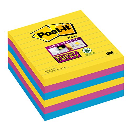 Best Value Post-it 696401 Super Sticky Note Pad, Lined Rio Colour Collection, 101 x 101 mm (6 Pads, 90 sheets per pad)