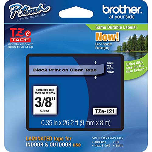 Brother TZe-121 - Standard adhesive - black on clear - Roll (0.9 cm x 8 m) 1 roll(s) laminated tape - for Brother PT-D210, D600, H110, P-Touch PT-1005, 1880, E800, H110, P-Touch Cube Plus PT-P710