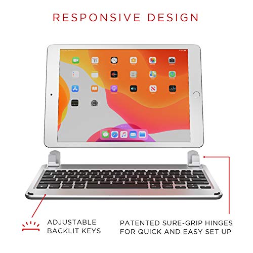 Brydge 10. 2 Inch QWERTY English Bluetooth Wireless Keyboard for Apple iPad 7th Gen Silver Durable Aluminium Body Backlit Keys