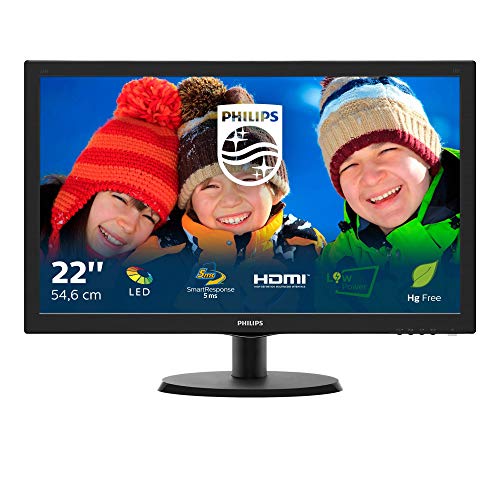 PhilIPS 223V5LHSB/00 21.5", 16.9, V-Line, Black, Texture Finish, w-led, 1920x1080, TN, 170/160 Viewing Angle CR:10, 250 cd/m2, 1000:1, 5ms, 100x100 VESA, Tilt: -5/+20, VGA / 1x HDMI, Internal PSU, 2 years Warranty