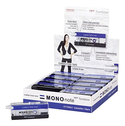 Best Value Tombow 2.5 mm x 4 m CT-Mono Correction Note Roll - Black/Blue/White (Pack of 20)