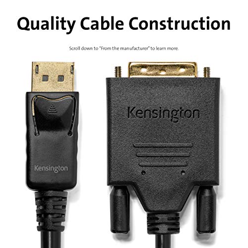 Kensington DisplayPort 1.1 (M) to DVI-D (M) Passive Cable, 6ft - Display cable - DisplayPort (M) to DVI-D (M) - DisplayPort 1.1 - 1.83 m - passive, thumbscrews, 1080p support - black