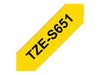 Best Value Brother TZe-S651 Labelling Tape Cassette, Black on Yellow, 24 mm (W) x 8 m (L), Strong Adhesive, Brother Genuine Supplies