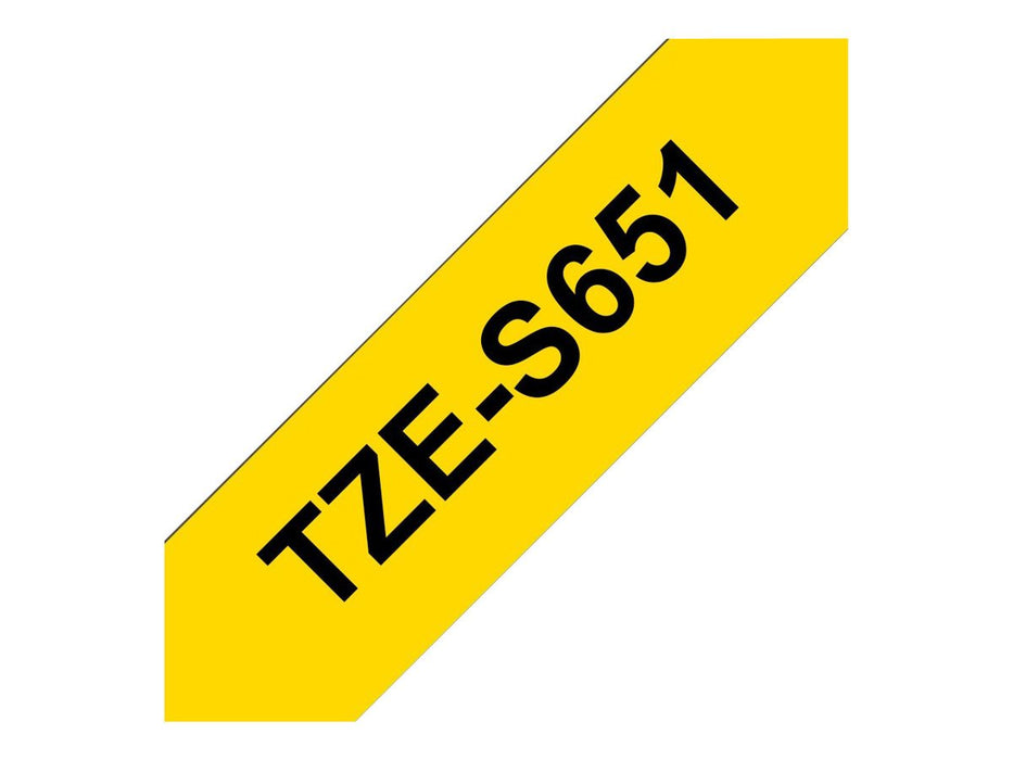 Best Value Brother TZe-S651 Labelling Tape Cassette, Black on Yellow, 24 mm (W) x 8 m (L), Strong Adhesive, Brother Genuine Supplies