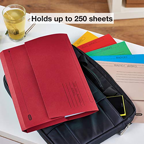 Elba Strongline Foolscap Bright Manilla Document Wallet Half Flap Heavyweight 320gsm 32mm Assorted Colours (Pack 25)