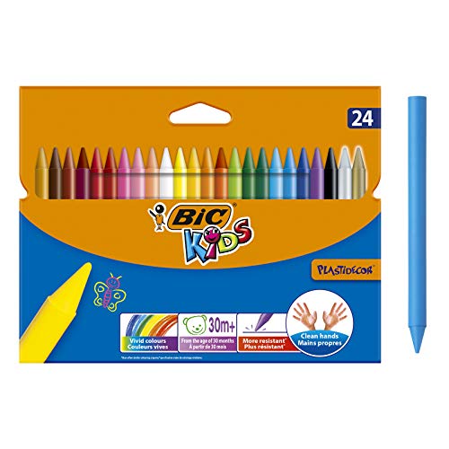 Best Value BIC Kids Plastidecor Colouring Crayons - Assorted Colours, Cardboard Wallet of 24