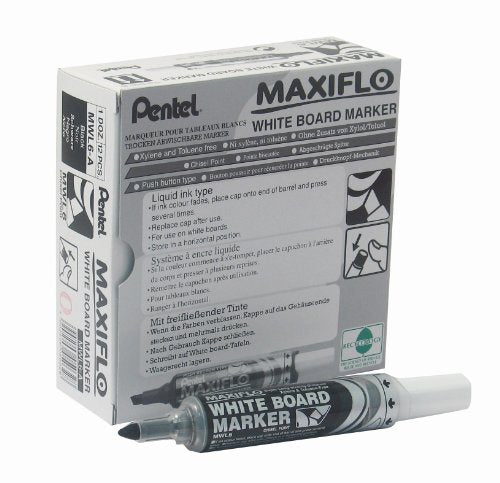 Best Value Pentel Maxiflo Dry Wipe Chisel Tip Marker - Black (Pack of 12)